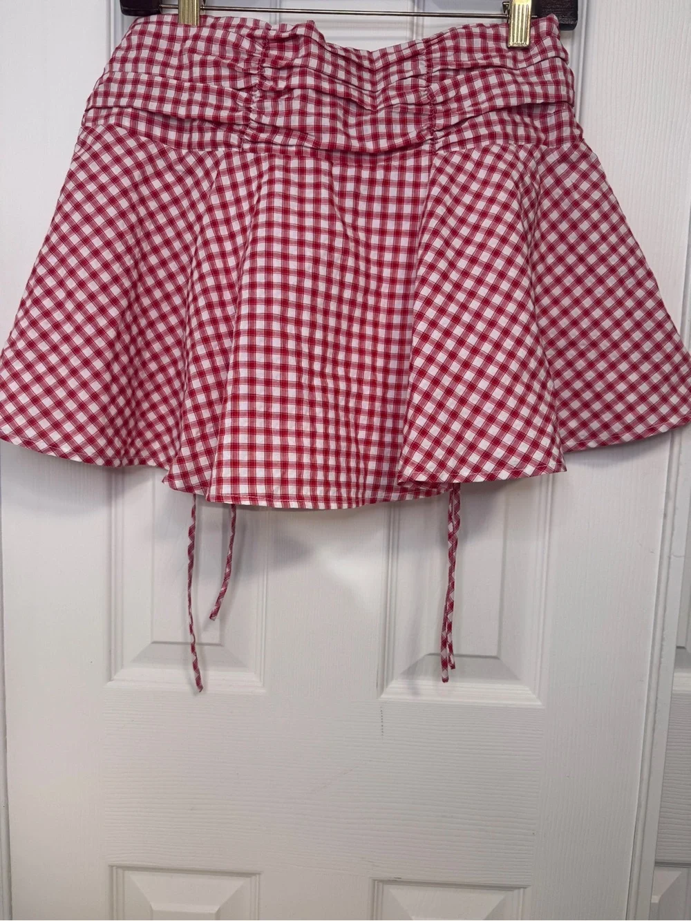 Princess Polly Red & White Gingham Drawstring Skater Skirt - Picture 4 of 6